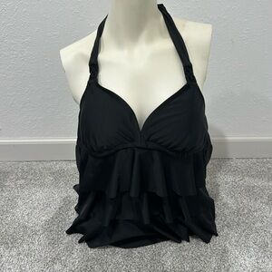 Catalina Black Ruffle Tankini Top